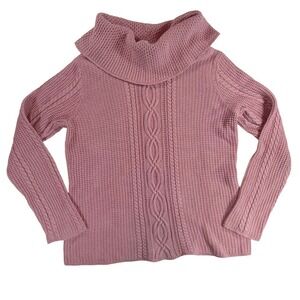 Jeanne Pierre Sweater M Pink Cable Knit 100% Cotton Cowl Neck
